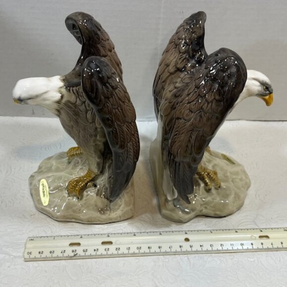 VTG TWO Ceramic Bald Eagle Book Ends Statues Hand Painted Japan 7.25" Tall - Picture 12 of 16